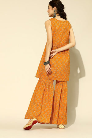 Mustard Cotton Sleeveless Sharara Co-Ord Set