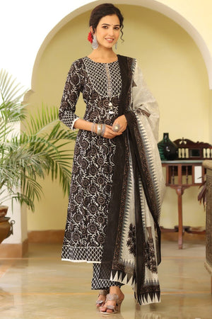 Black White Sequined Kurta With Trousers And Dupatta