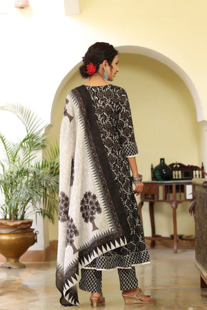 Black White Sequined Kurta With Trousers And Dupatta