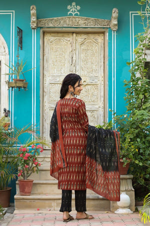 Brown Rayon Blend Straight Kurti Pant With Dupatta