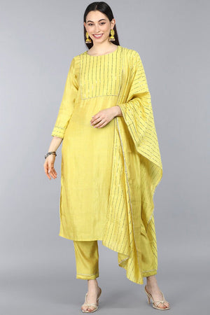 Yellow Poly Chanderi Solid Straight Suit Set
