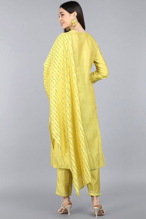 Yellow Poly Chanderi Solid Straight Suit Set