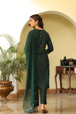 Green Poly Silk Straight Suit Set