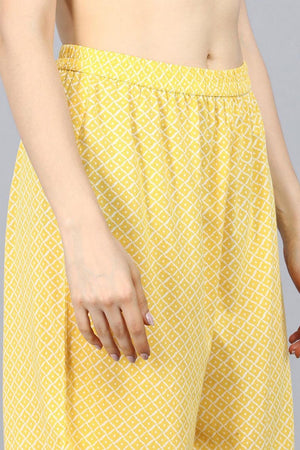 Yellow Cotton Straight Kurti Pant With Dupatta