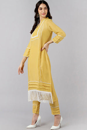 Yellow Poly Silk Solid Straight Kurti Set