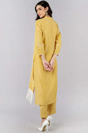 Yellow Poly Silk Solid Straight Kurti Set