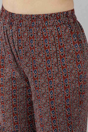 Blue Cotton Flared Kurti Sharara Suit Set