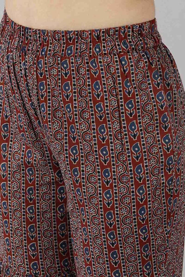 Blue Cotton Flared Kurti Sharara Suit Set