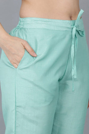 Sea Green Poly Silk Straight Suit Set