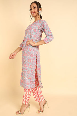 Grey Poly Chiffon Straight Kurti Pant With Dupatta