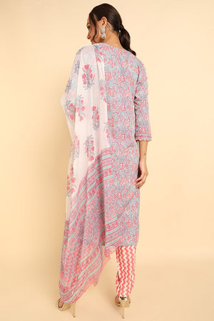 Grey Poly Chiffon Straight Kurti Pant With Dupatta