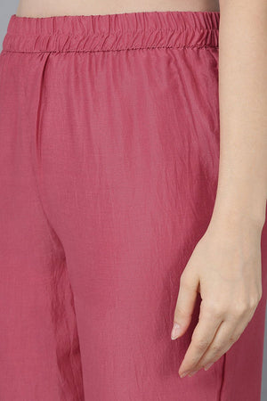 Pink Poly Silk Anarkali Kurti Pant With Dupatta