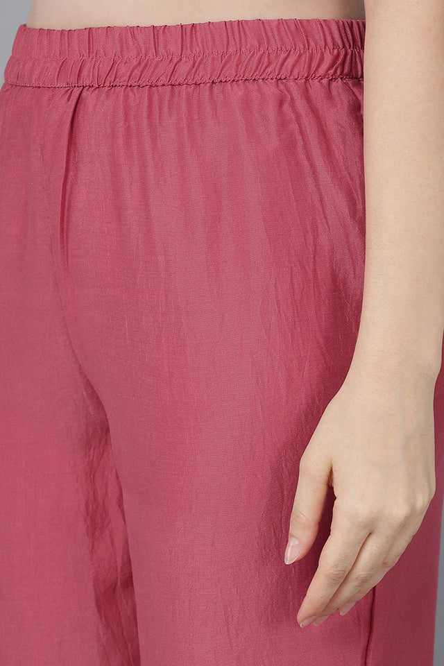 Pink Poly Silk Anarkali Kurti Pant With Dupatta