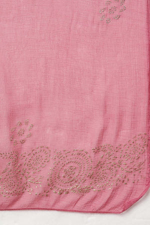 Pink Poly Silk Anarkali Kurti Pant With Dupatta