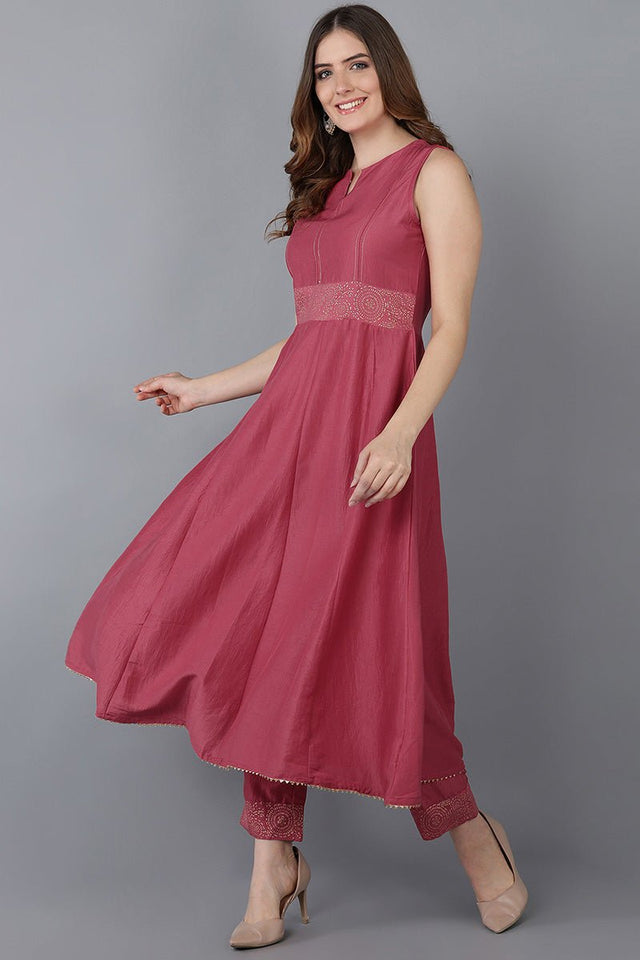 Pink Poly Silk Anarkali Kurti Pant With Dupatta