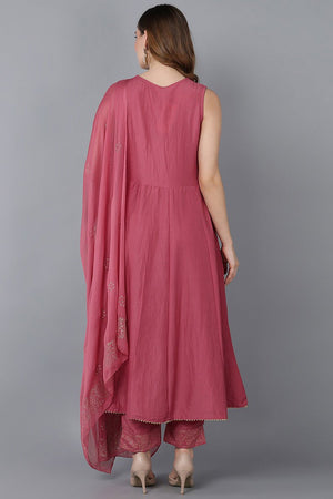 Pink Poly Silk Anarkali Kurti Pant With Dupatta