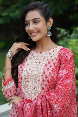 Pink Cotton Straight Suit Set