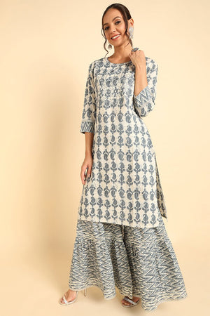 Off-White Cotton Straight Sharara Suit Set
