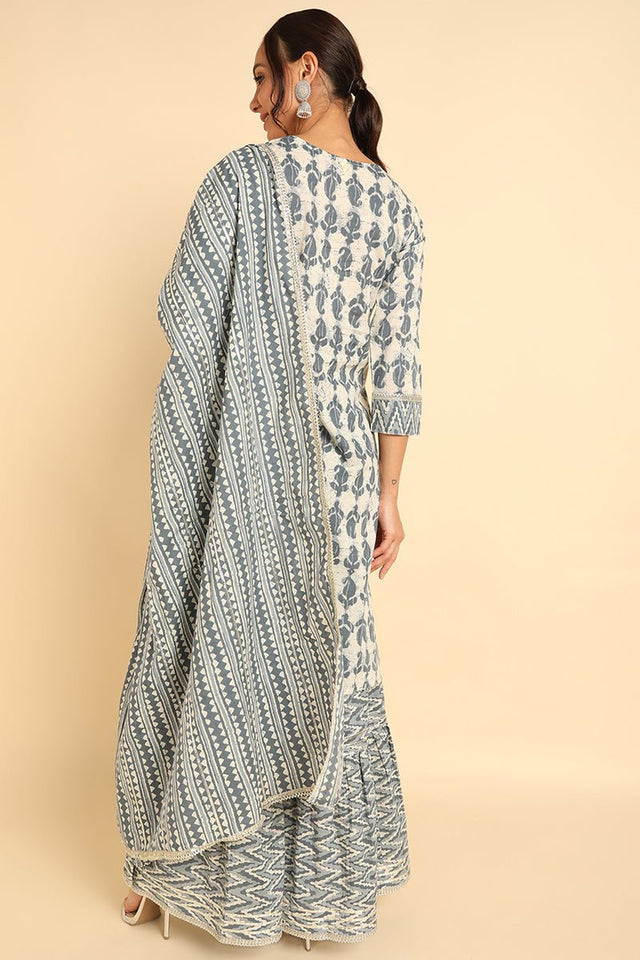 Off-White Cotton Straight Sharara Suit Set