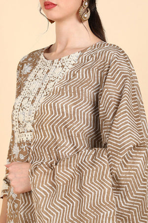 Brown Cotton Straight Sharara Suit Set