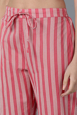 Pink Cotton Printed Kurti Pant Set