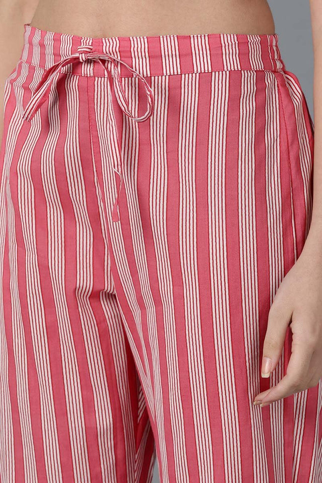 Pink Cotton Printed Kurti Pant Set