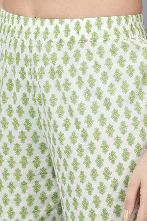 Light Green Cotton Flared Kurti Pant With Dupatta