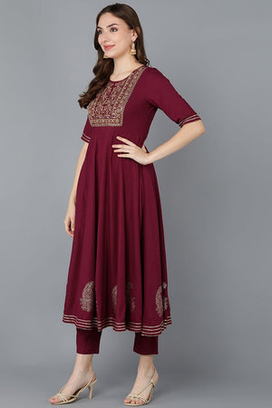 Burgundy Silk Blend Anarkali Suit Set