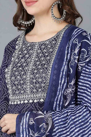Navy Blue Rayon Blend Kurti Pant Set