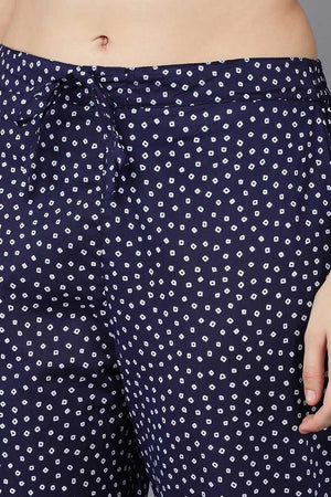 Navy Blue Rayon Blend Kurti Pant Set