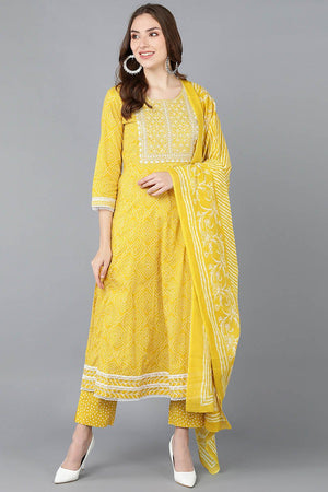 Yellow Rayon Blend Kurti Pant Set