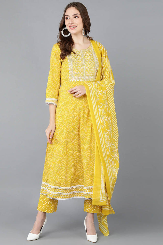 Yellow Rayon Blend Kurti Pant Set