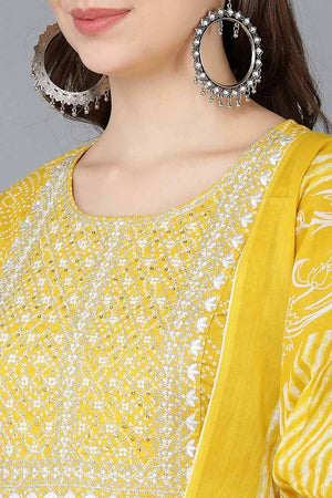 Yellow Rayon Blend Kurti Pant Set