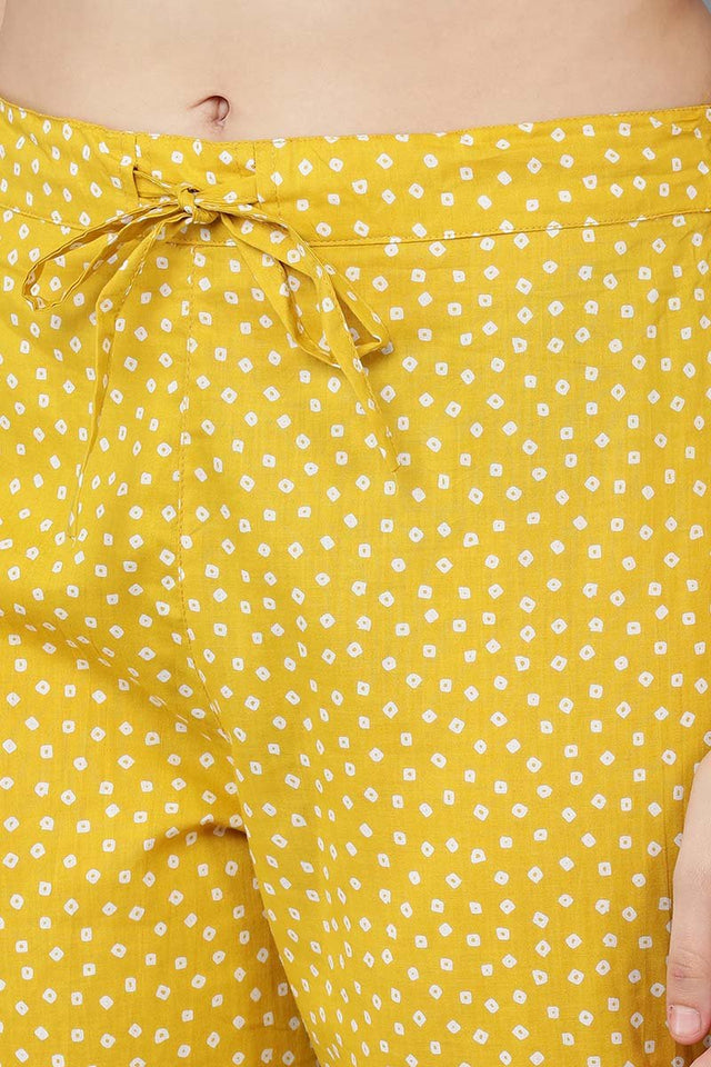 Yellow Rayon Blend Kurti Pant Set