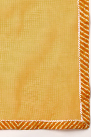 Mustard Cotton A-Line Kurta Sharara With Dupatta Set