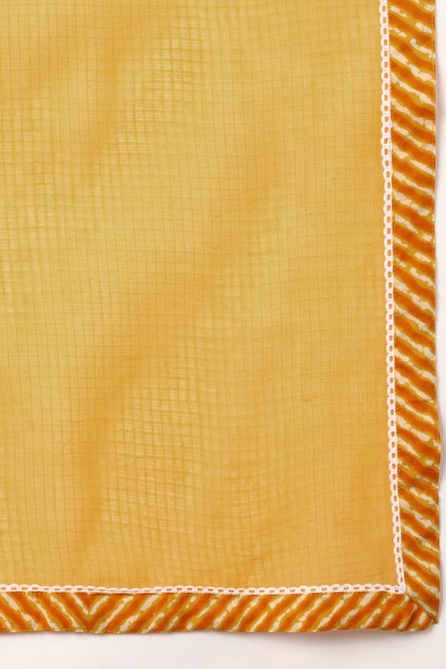 Mustard Cotton A-Line Kurta Sharara With Dupatta Set