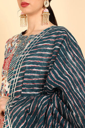 White Cotton Straight Kurta Pant With Dupatta Set