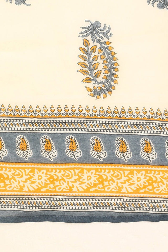 Yellow Cotton Flared Kurti Pant With Dupatta