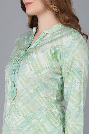 Green Poly Silk Kurti Pant With Dupatta