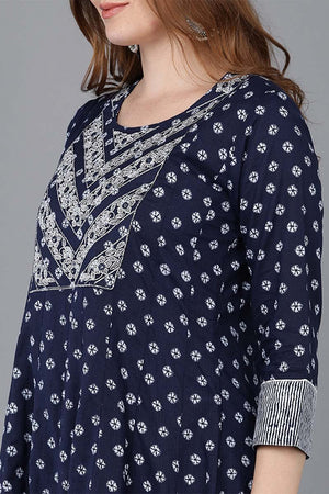 Blue Cotton Anarkali Suit Set