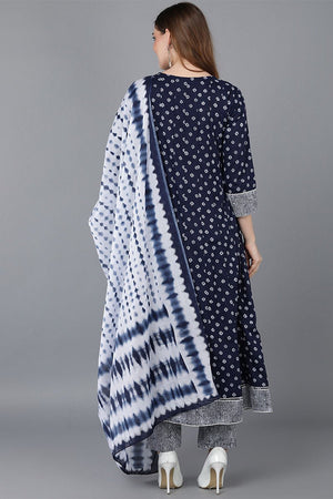 Blue Cotton Anarkali Suit Set