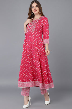 Pink Cotton Anarkali Suit Set