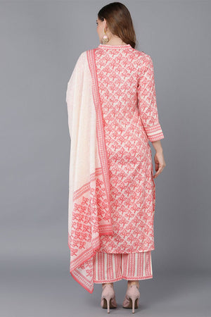 Peach Cotton Blend Straight Suit Set