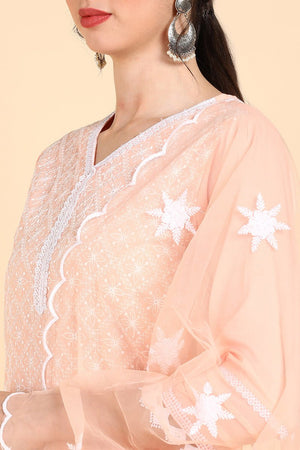 Peach Poly Silk Straight Sharara Suit Set