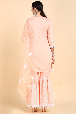 Peach Poly Silk Straight Sharara Suit Set