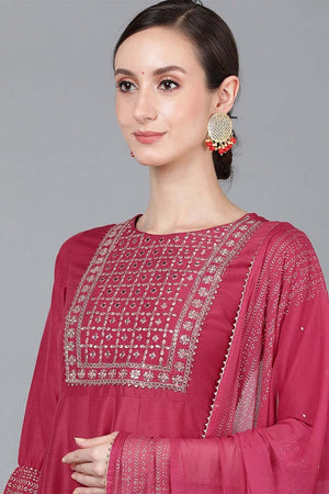 Rose Poly Silk Solid Yoke Design Kurti Pant Set