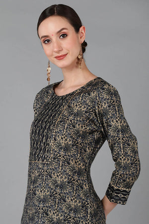 Black Silk Blend Straight Kurti Pant With Dupatta