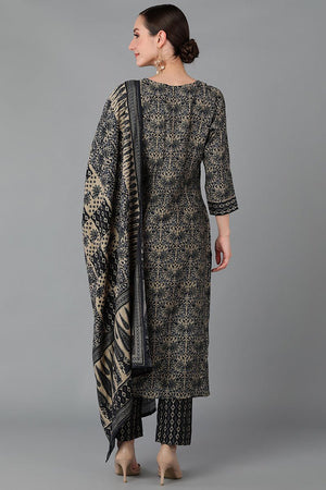 Black Silk Blend Straight Kurti Pant With Dupatta