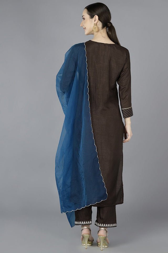 Grey Silk Blend Embroidered Kurti