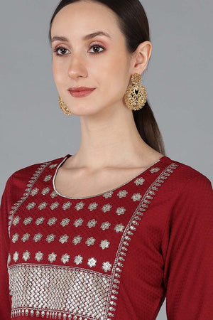 Red Poly Silk Yoke Design Kurti Set